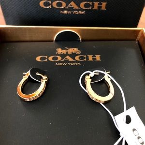 Coach Pave Huggie Earrings Gold NWT